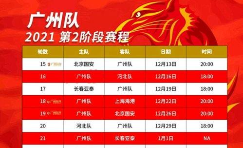 2021年中超联赛第二阶段赛程表广州队对河北队