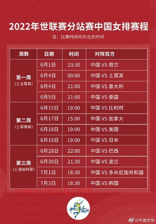 女排世联赛中国队赛程（女排世联赛比赛日程）