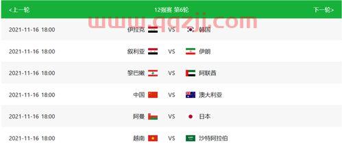 2022中国世预赛12强赛程表